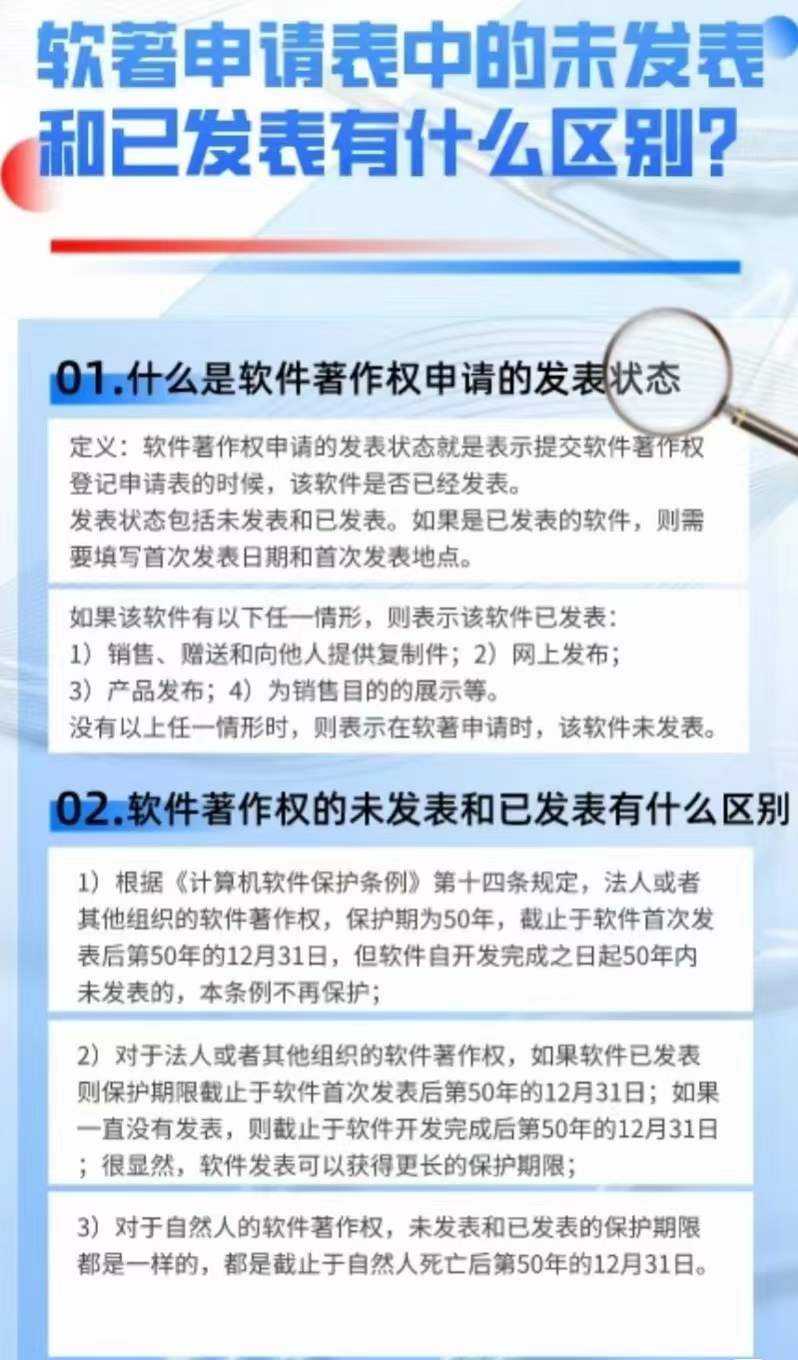 软件著作权申请表中的未发表和已发表有什么区别？